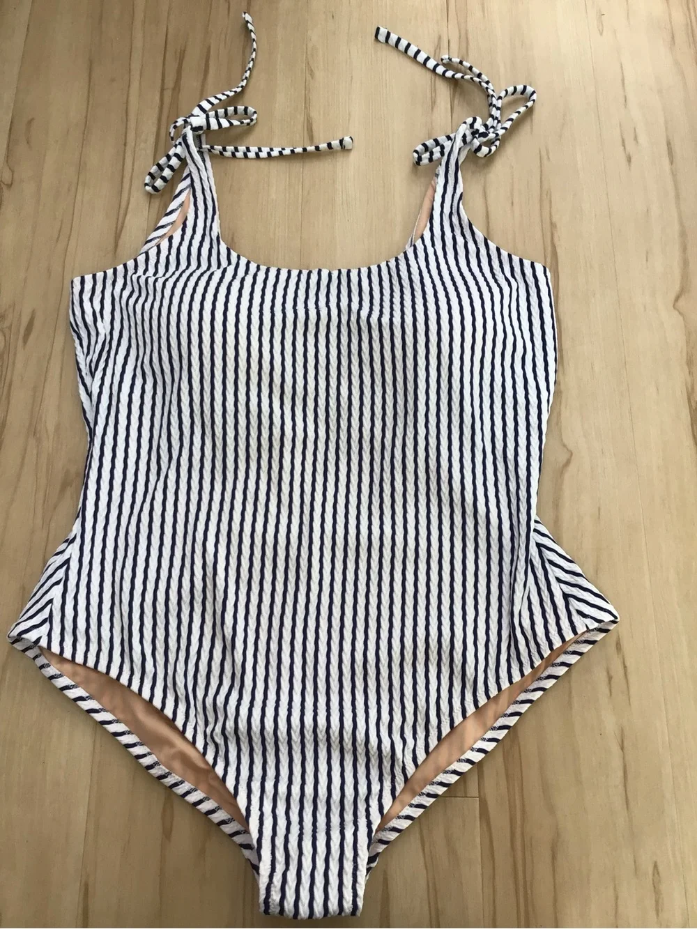 J. Crew Navy & White Striped Tie-Shoulder‎ One-Piece Swimsuit XXL Nautical NWT